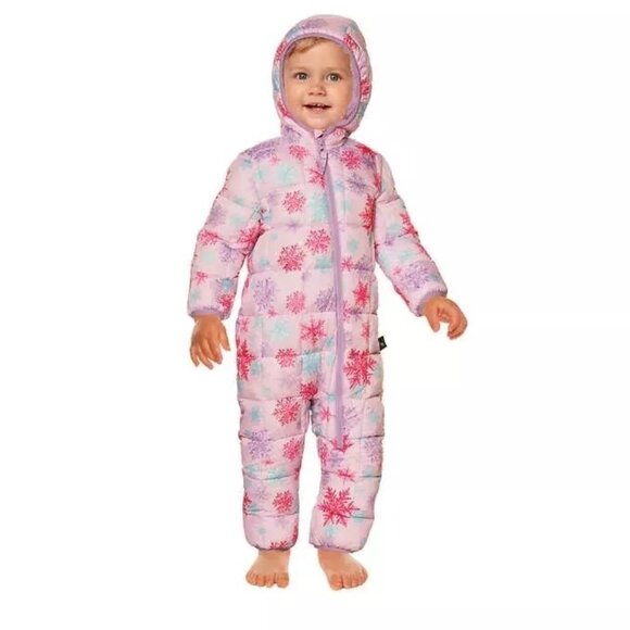 New Spyder Girls Snowsuit 3-6 Months Purple Hooded Puffer Foldover Mitten Bootie - Picture 1 of 4